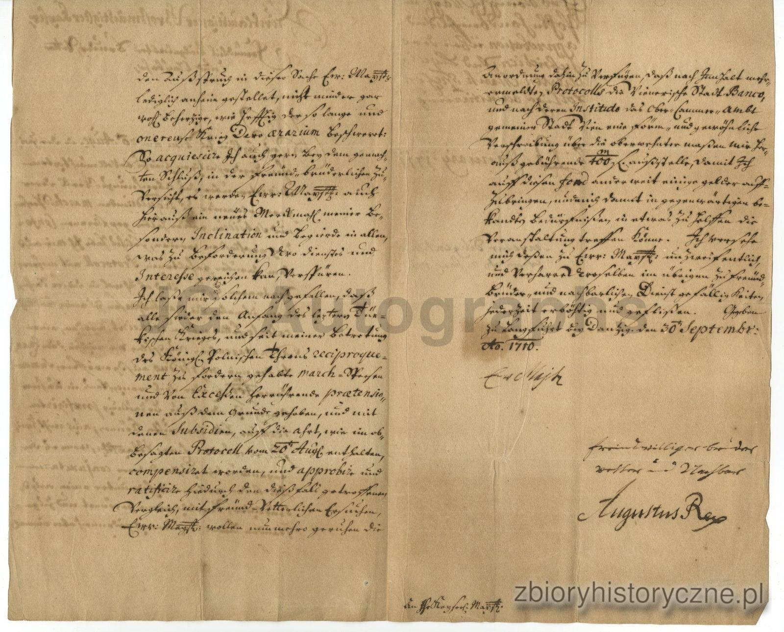 List kr&oacute;la Augusta II Mocnego z 1710 r. / 1