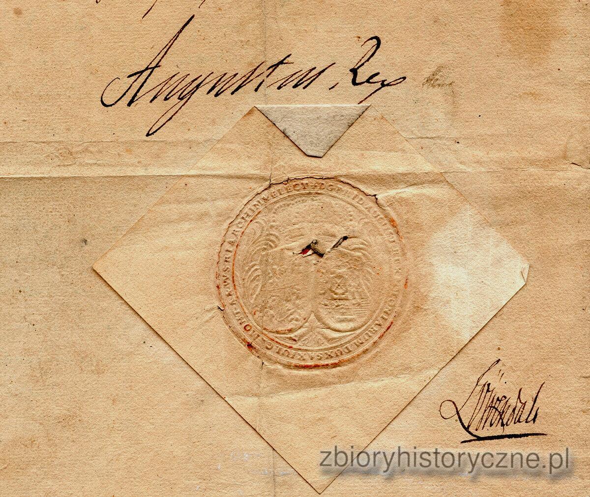 List podpisany przez kr&oacute;la Augusta II Mocnego, 1712 / 2